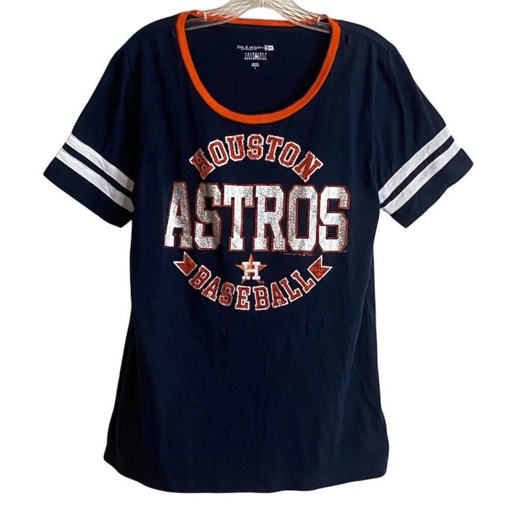 Women’s Houston Astros Baseball T-shirt Size Large Navy Blue Short Sleeve